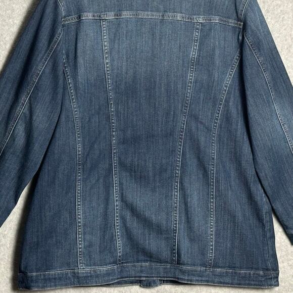 Chicos Sz 2P, 12 Elongated Denim Jacket Stretchy Comfy Utility Chore Lagenlook - Picture 12 of 12
